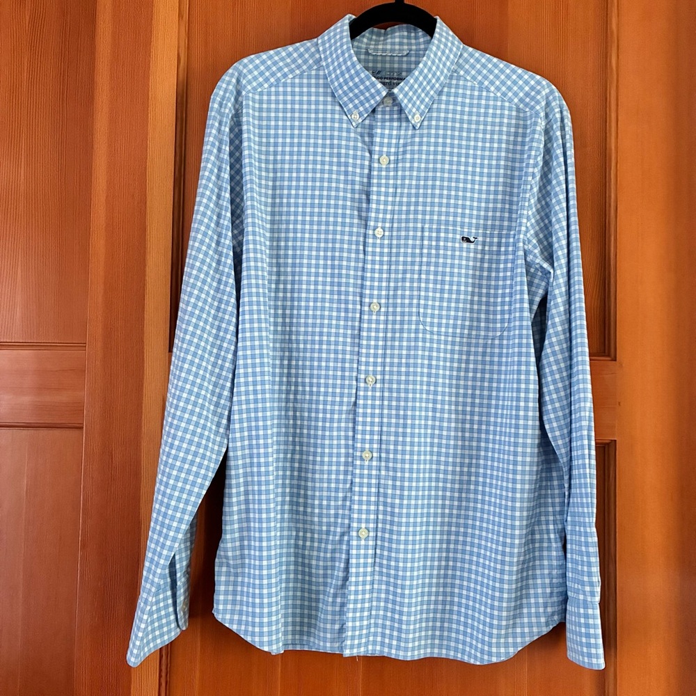 Vineyard Vines On The Go Performance Men's Blue & White Checkered Shirt Medium